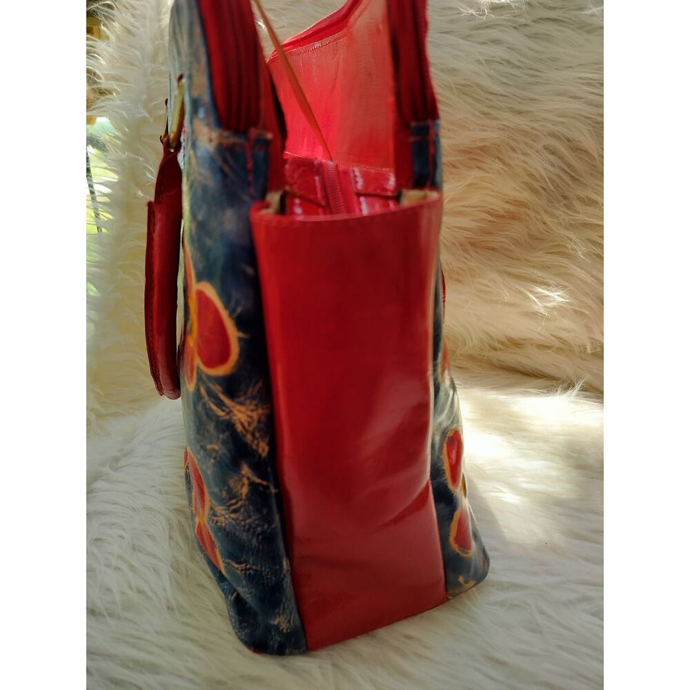 5533)Vivid by Sukriti Handpainted Leather Red Blue Poppy Flower Shoulder Bag - Picture 3 of 10